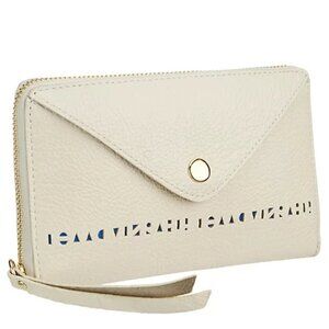 *New Isaac Mizrahi Bridgehampton Perforated Leather Wallet Wristlet Bone Cream